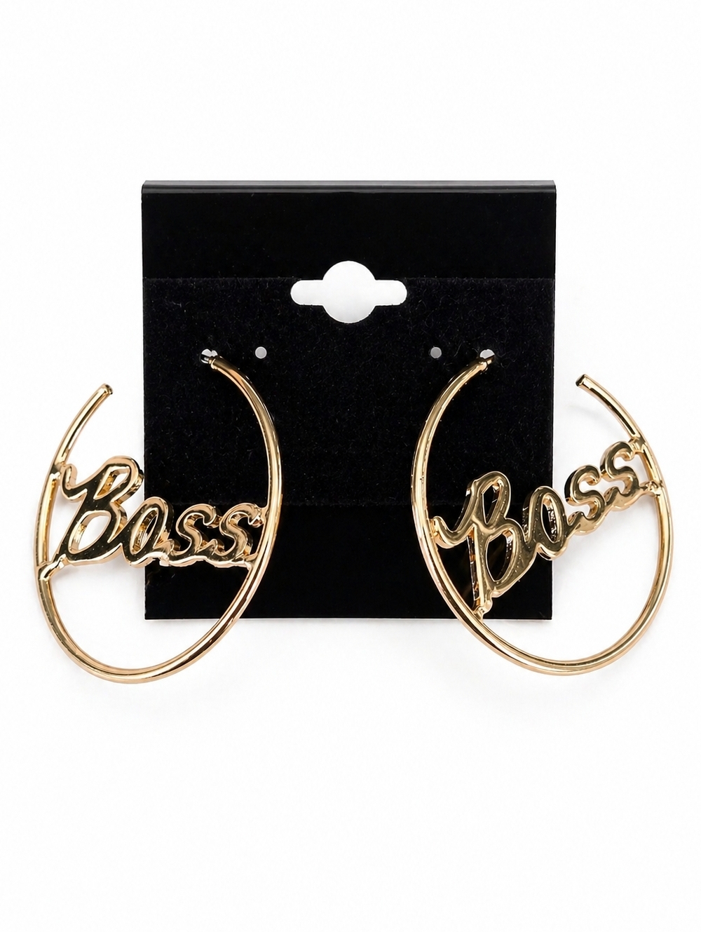 Gold Tone Boss Script Hoop Earrings Statement Streetwear NWOT